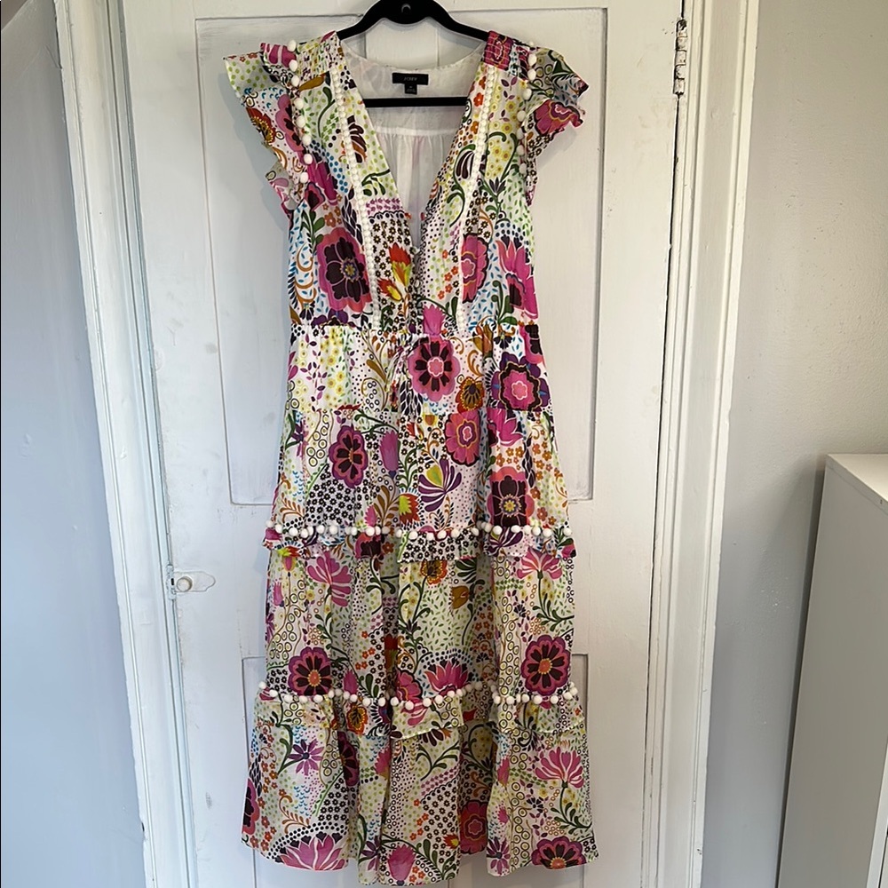 J Crew Floral Multicolor Ruffle Dress